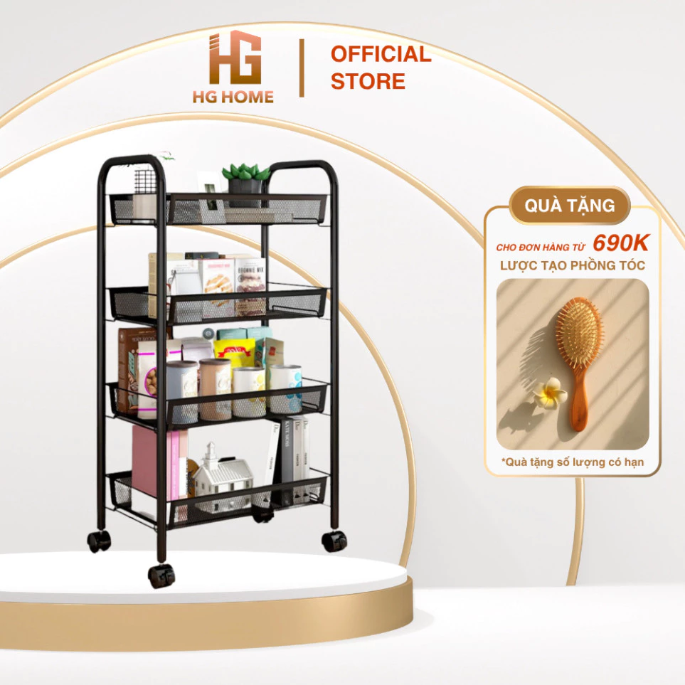 Kệ Spa Khung Thép Carbon, Kệ Spa 3-4 Tầng Siêu Bền Phun Sơn Tĩnh Điện Có Bánh Xe, Kèm 4 Móc Treo HGHOME
