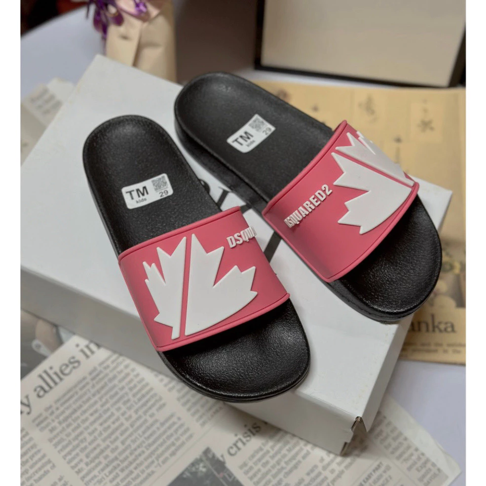 Dép lê quai ngang nam nữ DSQ lá hồng, dep DSQ, dép nam boy phố, êm chân, size 37-43