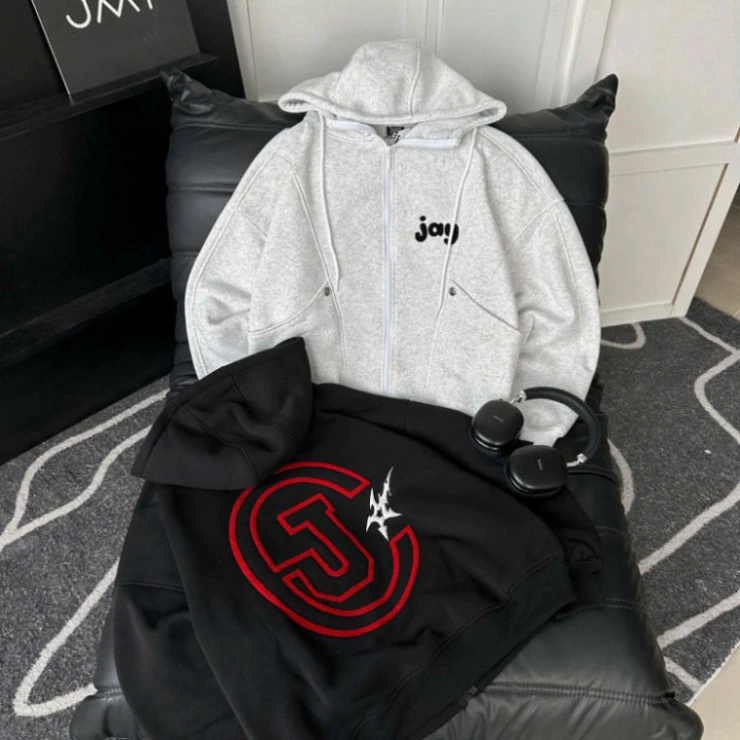 Áo Khoác Hoodie CJAY Unisex Nam Nữ - Áo Khoác Zip Thêu Xù Form Boxy Rộng Có Mũ Thích Hợp Mùa Thu Đông