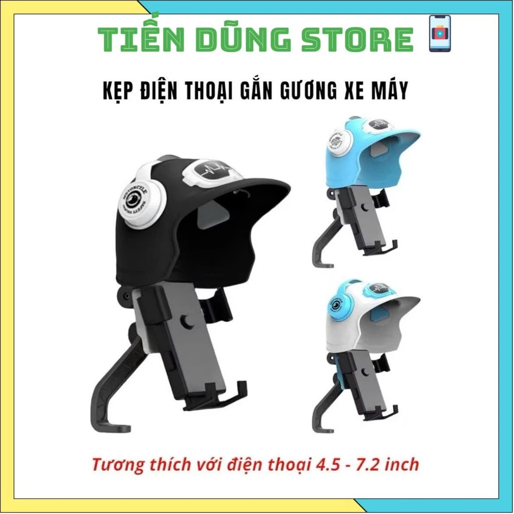 Giá Đỡ Kẹp Điện Thoại Gắn Chân Gương Xe Máy Kèm Mũ Bảo Hiểm Mini Che Nắng Mưa Tiện Lợi, Chắc Chắn