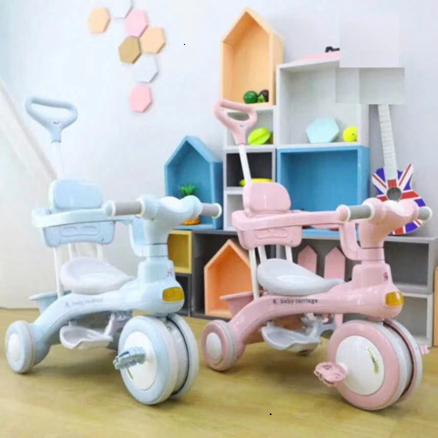 💥FREESHIP💥 Xe đạp ba bánh, xe đẩy 3 bánh 618 có đèn, có nhạc và có khung bảo vệ an toàn 618