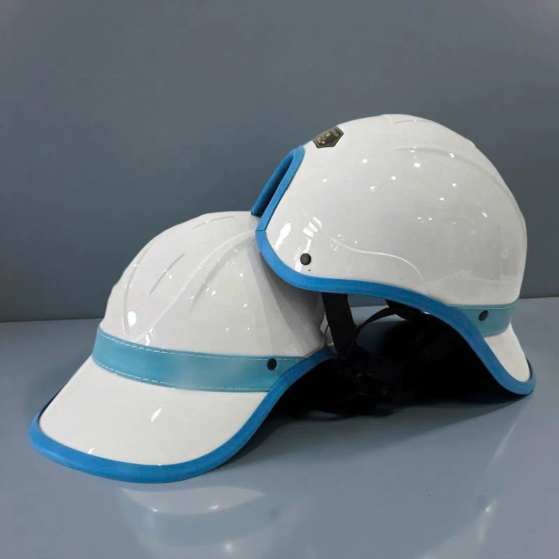 Nón Bảo Hiểm Da Trắng Viền Xanh Nửa Đầu Cho Nam Nữ