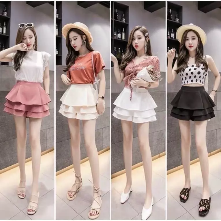 Chân váy ngắn xếp li 3 tầng chất mịn đẹp có quần trong xinh xắn giá rẻ Hàng QC