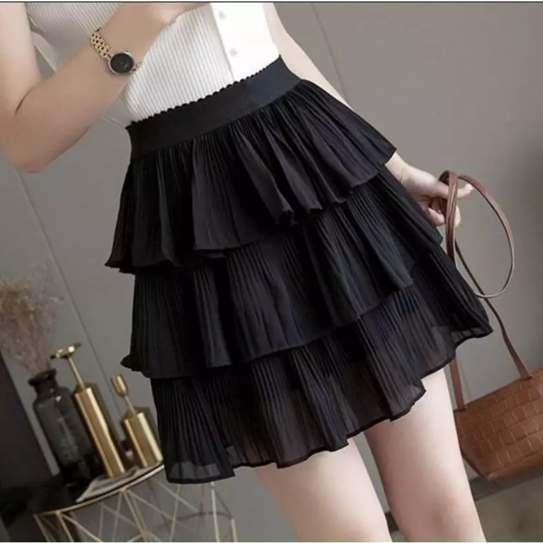 Chân váy ngắn xếp  li 3 tầng xòe chất voan mềm có quần trong Hàng QC