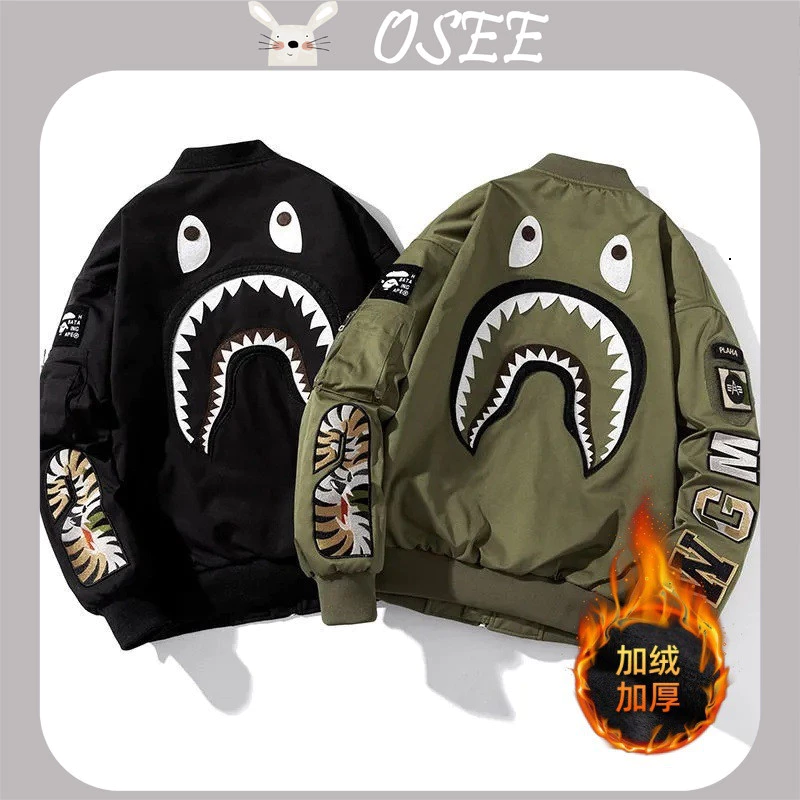 🔥TOP🔥 Áo Khoác bomber bape cá mập Rộng Cặp Đôi Mùa Thu Đông Cá Mập Bóng Chày Thời Trang