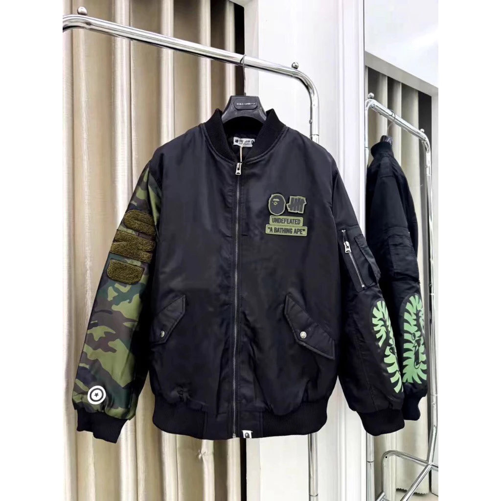🔥TOP🔥 áo khoác Bape Bomber Đen Đá Mập Trần Bông Áo Khoác Nam Cao Cấp
