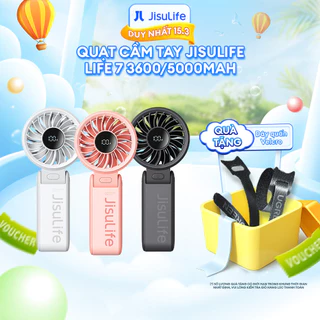 Quạt cầm tay tích điện mini Jisulife Life 7 5 cấp độ gió 3600/5000mAh - Sử dụng lên đến 12h - Chính hãng - BH 12 tháng