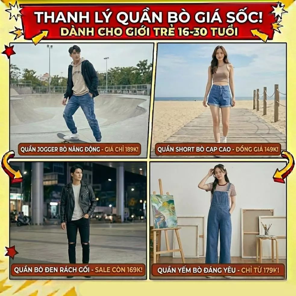 [Thanh Lý Mã S004]Quần Bò Jean Rách Gối Cá Tính - Quần Jean Unisex Form Rộng Oversize
