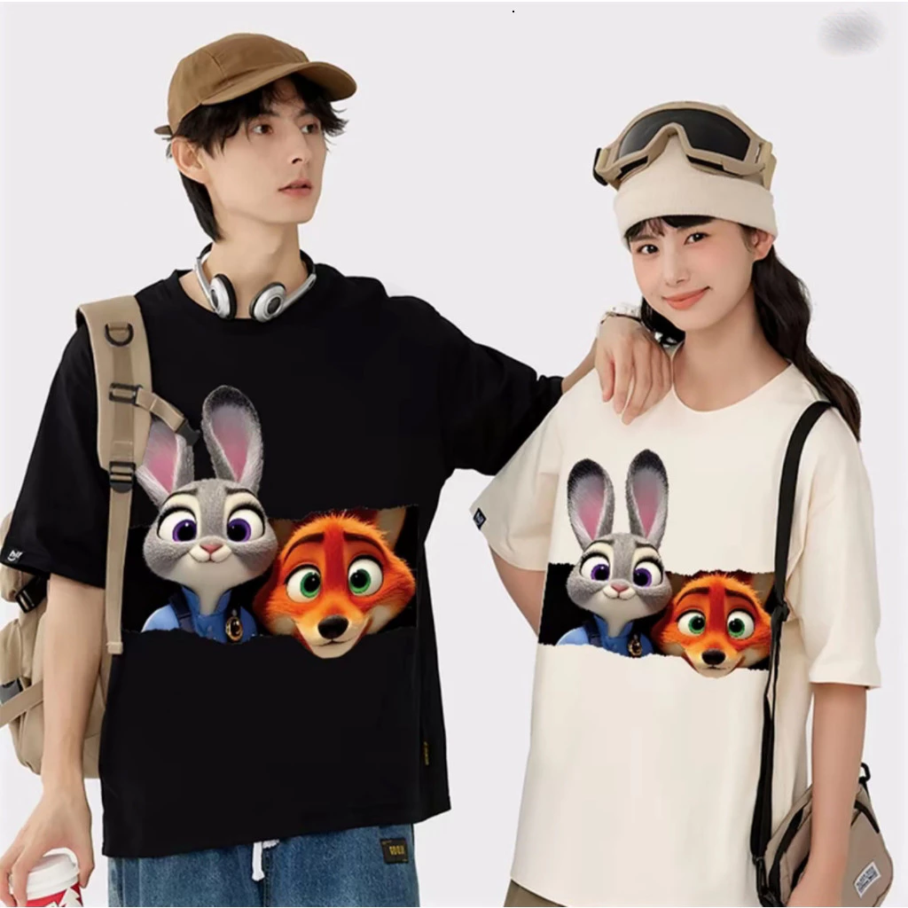 COD Hot Selling Áo thun đôi nam nữ Cáo và Thỏ, áo phông unisex form rộng cổ tròn phong cách Hàn Áo Phông Boy Phố