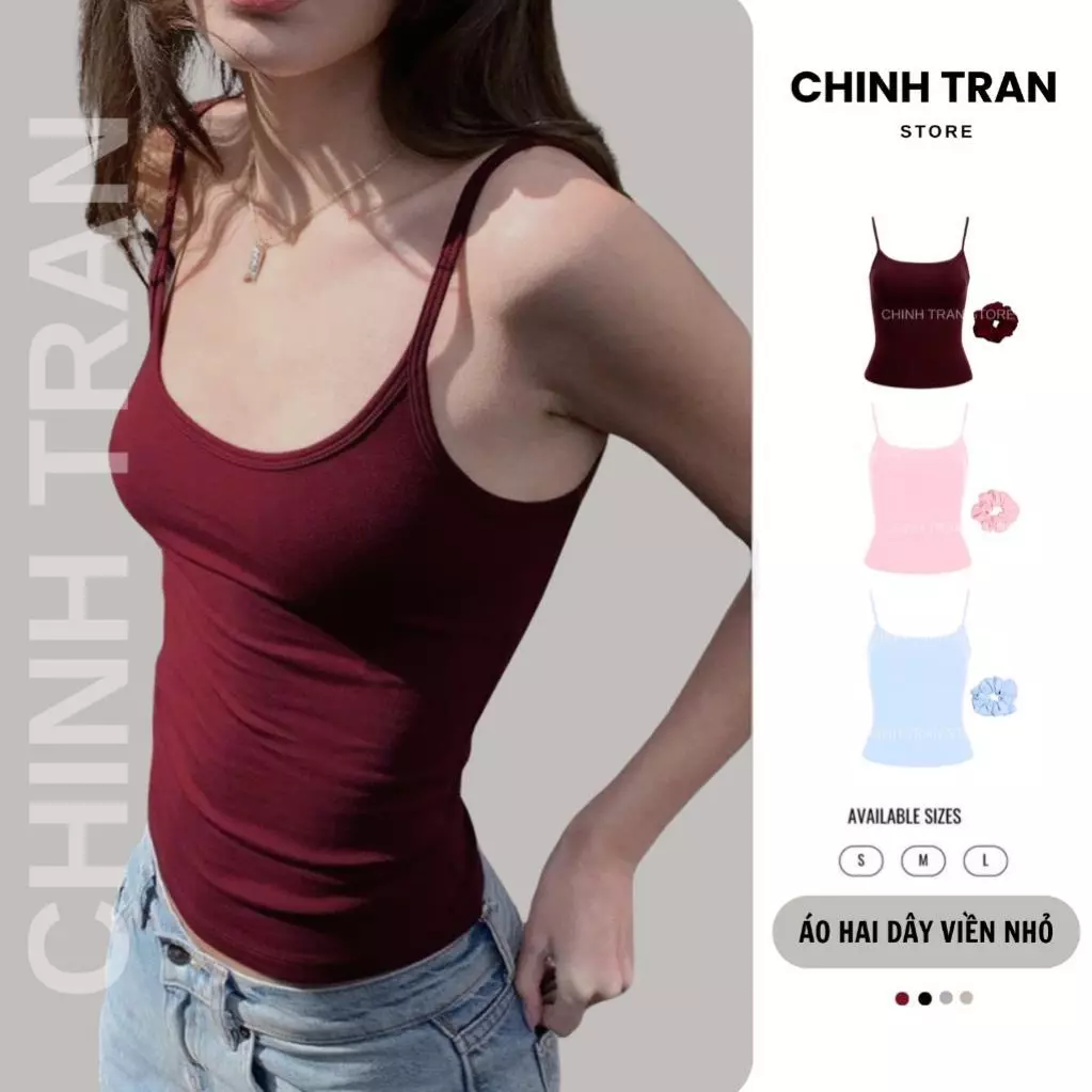 Áo Hai Dây Nữ Basic Ôm Body Chất Thun Cotton Co Giãn Mềm Mỏng Nhiều Màu - Chinh Trần Store HILL