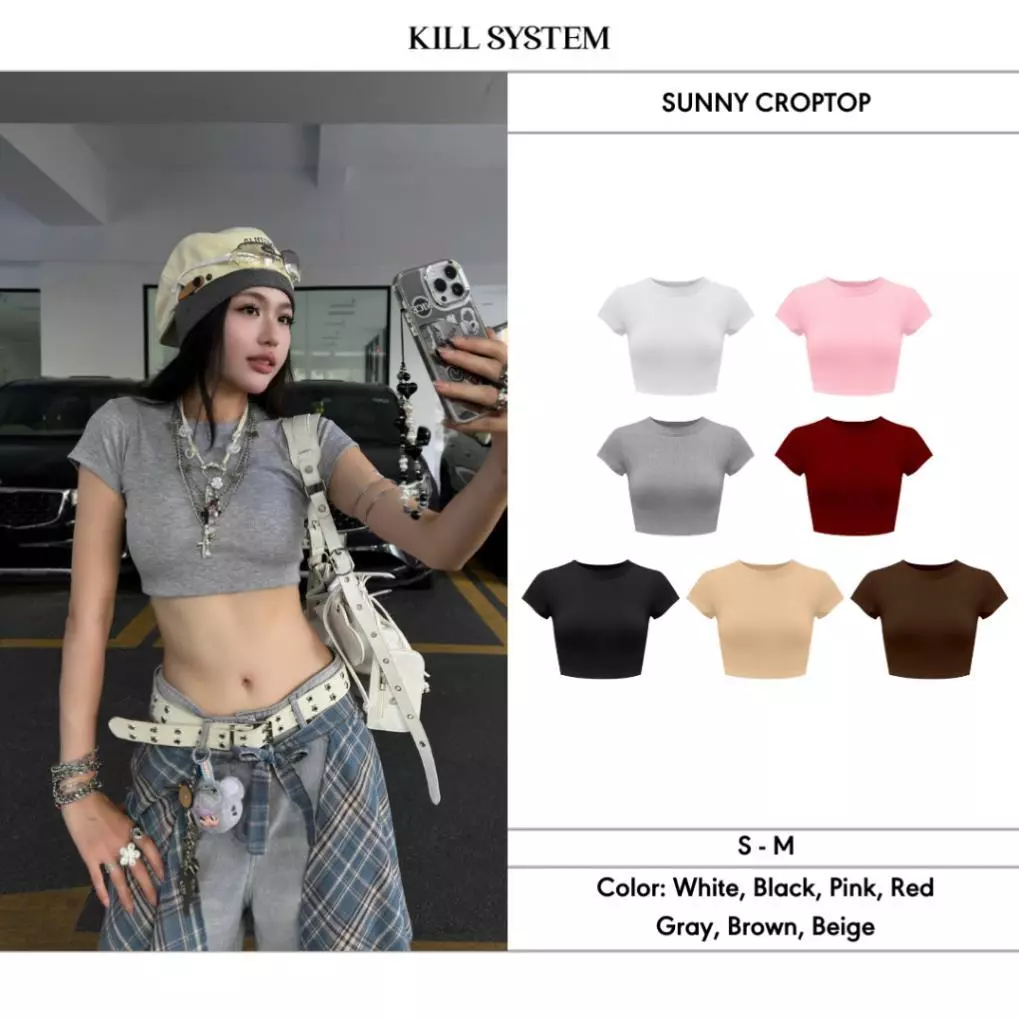 Áo croptop thun tăm mỏng ôm body SUNNII - 𝐊𝐈𝐋𝐋 𝐒𝐘𝐒𝐓𝐄𝐌 HILL