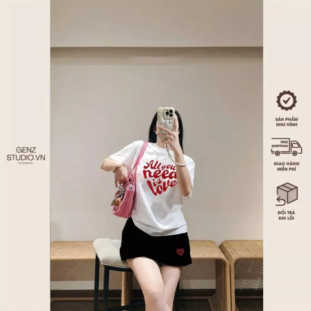 Set Áo Thun Trắng + Chân Váy Ngắn - Áo Phông Nữ UNISEX , Cổ Tròn, Tay Ngắn, Chất Cotton TIM ALL YOU