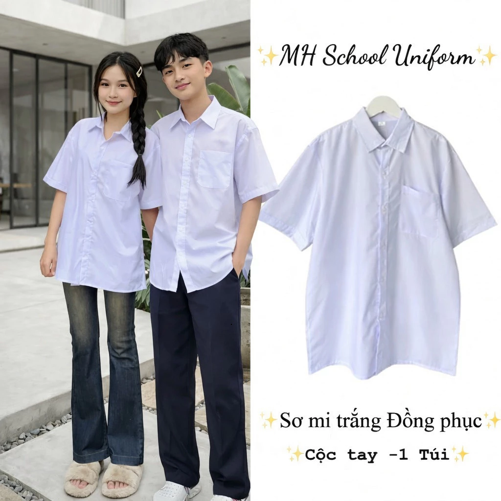 ( Từ 30kg-100kg ) Áo sơ mi trắng đồng phục học sinh nam nữ dài tay , cộc tay chất mát hàng có size
