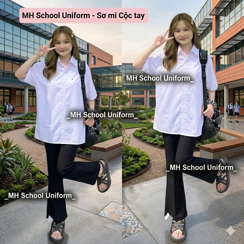 Áo Sơ Mi Trắng Học Sinh, Áo Trắng Đi Học Cộc Tay, Dài Tay Màu Trắng Xanh Dành Cho Nam Nữ Đủ Độ Tuổi Từ Lớp 1 Tới Lớp 12.