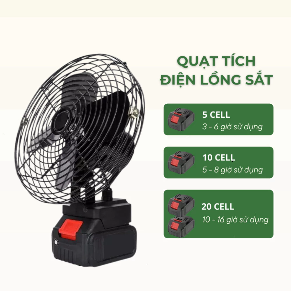 Quạt Tích Điện Để Bàn HGHOME Lồng Sắt 2 Cấp Độ Gió Sử Dụng Liên Tục Nhiều Giờ