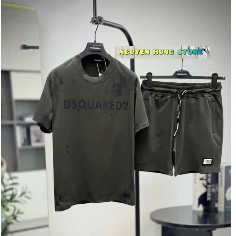Bộ quần áo Hè DS&Q Vảy Sơn Rêu Xanh Logo Đồng Thêu NÉt Cao cấp Siêu Phẩm Hot,Set Bộ Nam chất vải Cotton Nam Dày dặn Boy