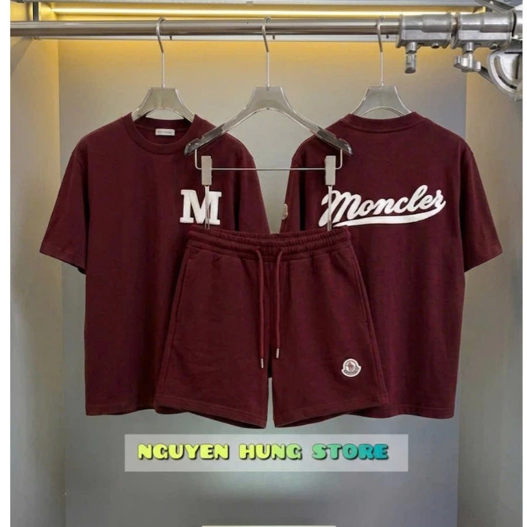 Bộ Hè Đỏ Trầm Mận Mon@CeLe Logo Thêu nổi Chữ M cao cấp Siêu Phẩm Hot,Set Bộ Nam chất vải Cotton Nam Dày dặn giãn 4 chiều