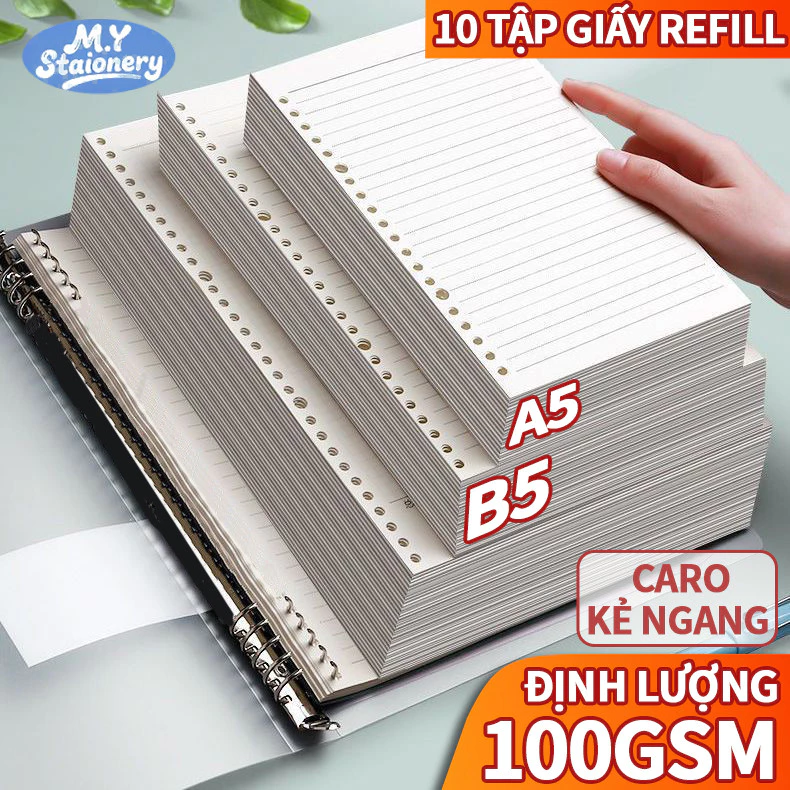 M.Y-Giấy Refill Sổ Còng A4 B5 A5 120 Trang Ruột Giấy 80gsm Cho Sổ Giấy Trắng Ngà Chống Lóa Tốt