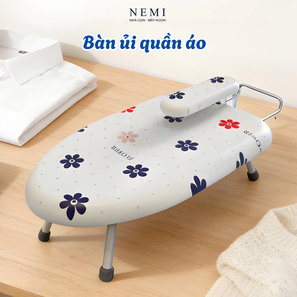 Bàn để ủi quần áo NEMI, bàn ủi đồ gấp gọn, cầu là bọc cotton chống bỏng an toàn, khung chắc chắn tối ưu không gian