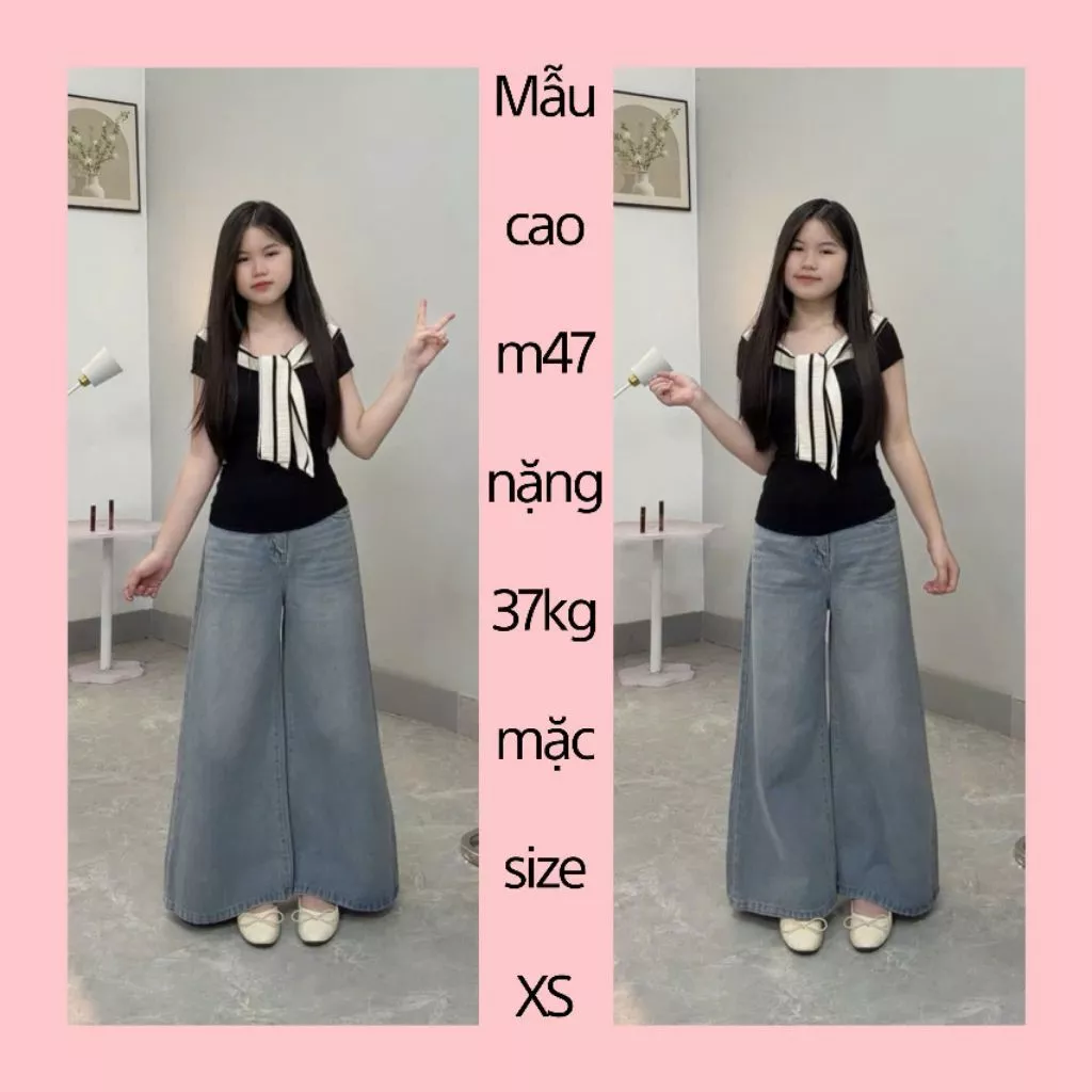 (SUÔNG RỘNG NẤM LÙN) QUẦN JEANS NỮ ỐNG RỘNG MÀU XANH XÁM  (33-35cm) dành cho nấm 9 tấc từ m42-m52