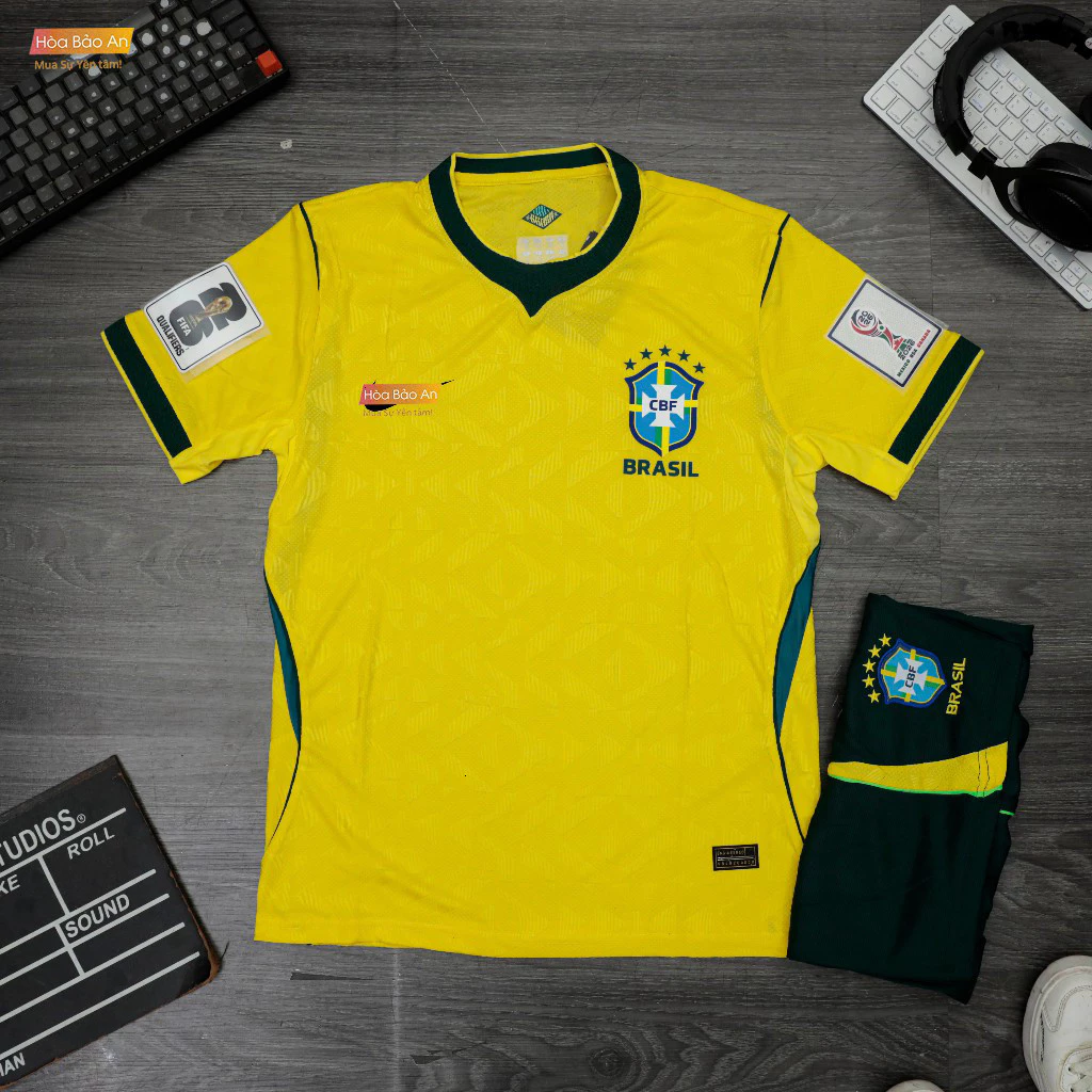 Quần Bóng Đá Brasil WC 2026 - Vải Polyester Thái Cao Cấp Polyester Cao Cấp, Bộ 4-5 Áo