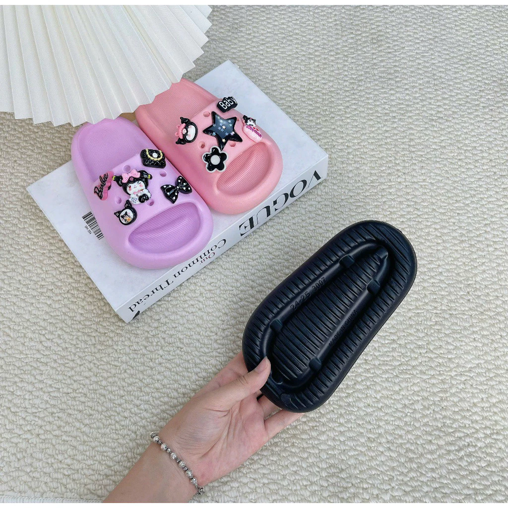dép quai ngang cho bé gái chất liệu eva siêu nhẹ tặng charm kuromi (3007)