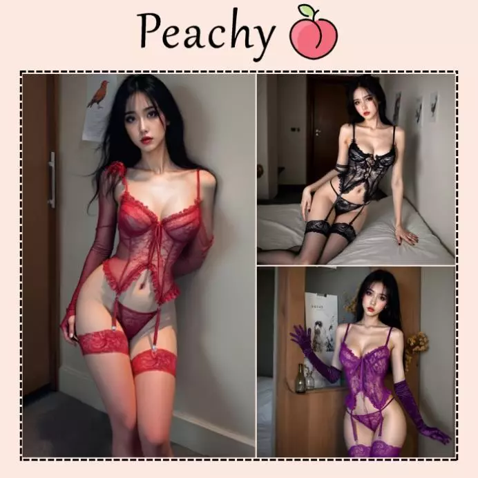 Đồ lót ren định hình kèm đai garter kẹp vớ siêu xinh quyến rũ set nội y nịt vớ gợi cảm sang chảnh PEACHY N815