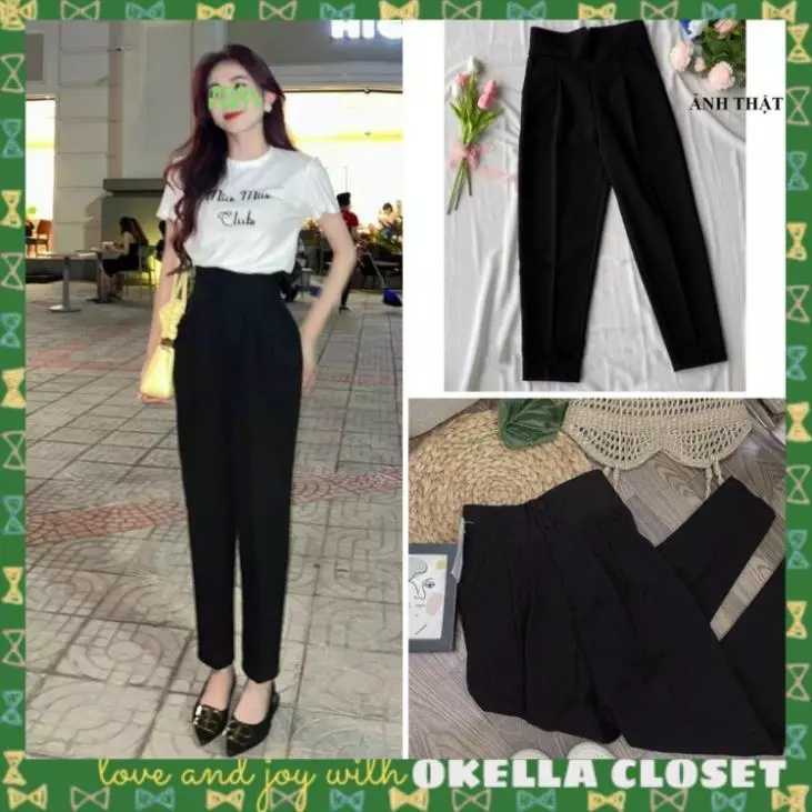 New Quần Baggy nữ 2 cúc bọc, quần tây basic lên dáng chuẩn xinh Okélla (ảnh thật shop chụp)
