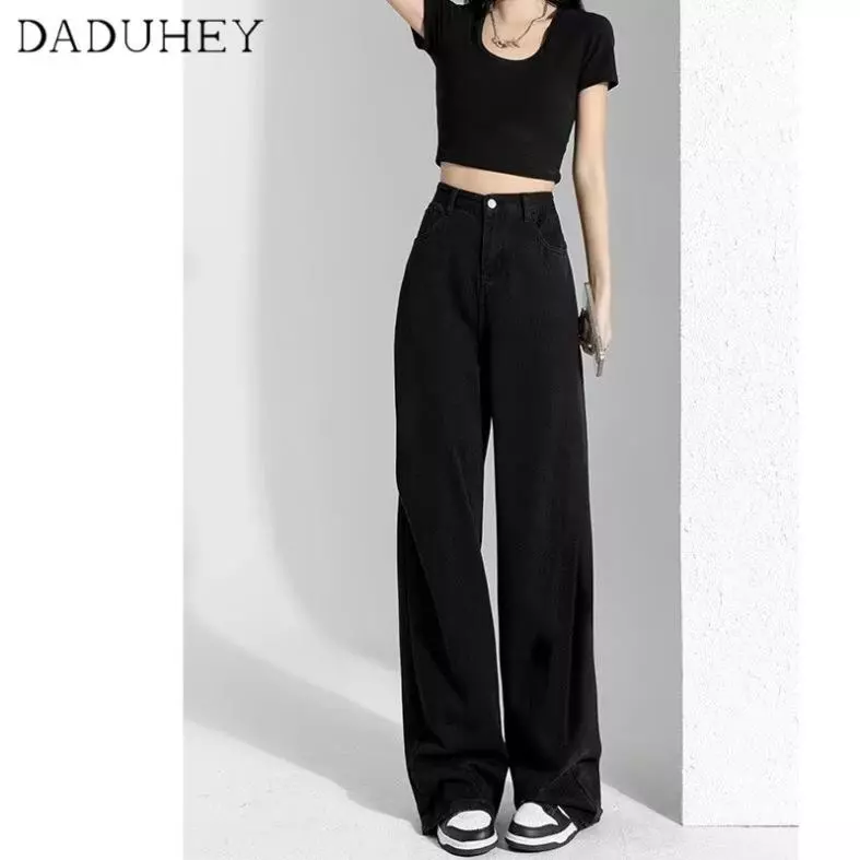 Quần jeans YABUMA ống rộng lưng cao phong cách đường phố Mỹ cổ điển cao cấp cỡ lớn