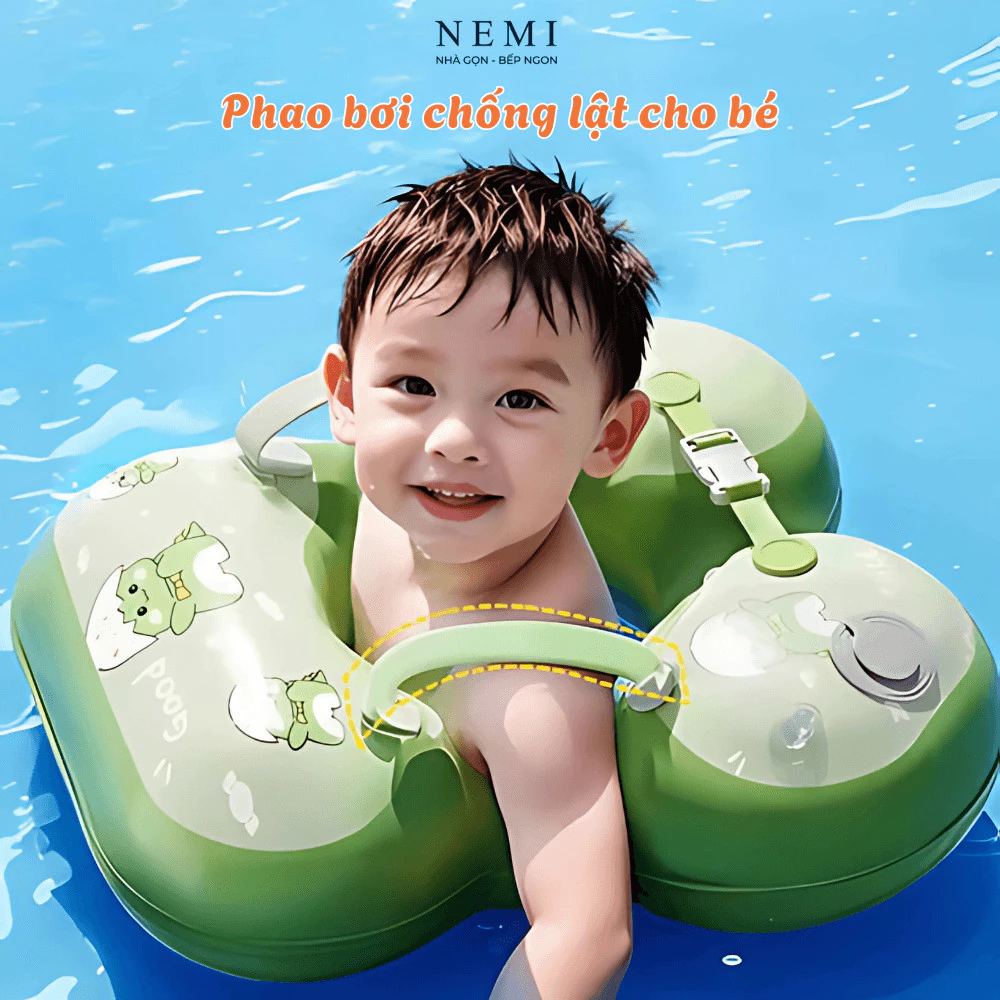 Phao Tập Bơi Cho Bé NEMI Chống Lật, Có Quai An Toàn, Chất Liệu Dày Dặn, Dùng Cho Trẻ 0–6 Tuổi