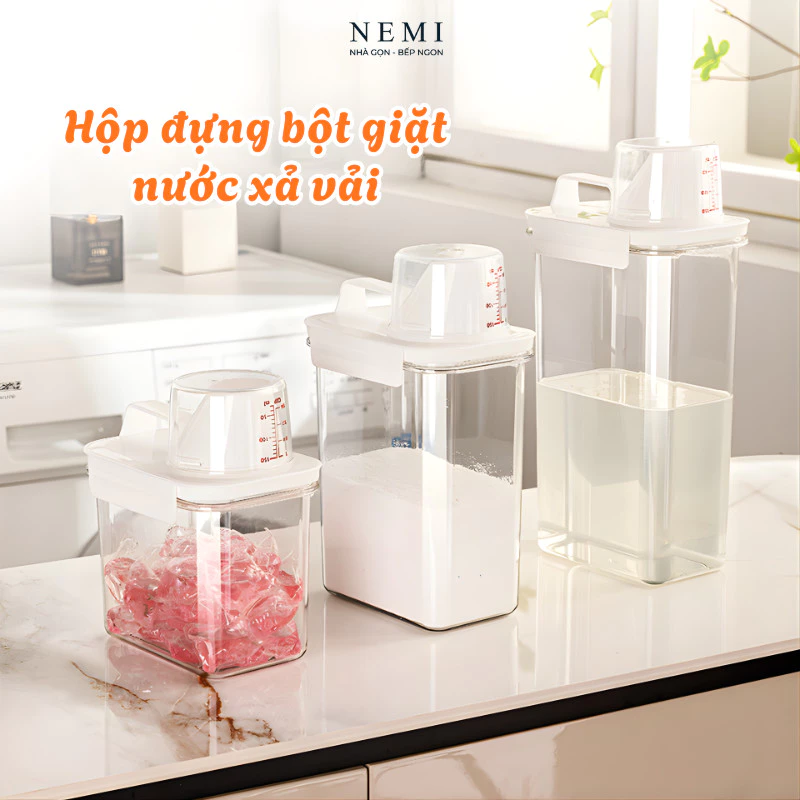 Hộp đựng bột giặt nước giặt nước xả, Hộp đựng đồ khô bằng nhựa cao cấp chống ẩm chống tràn