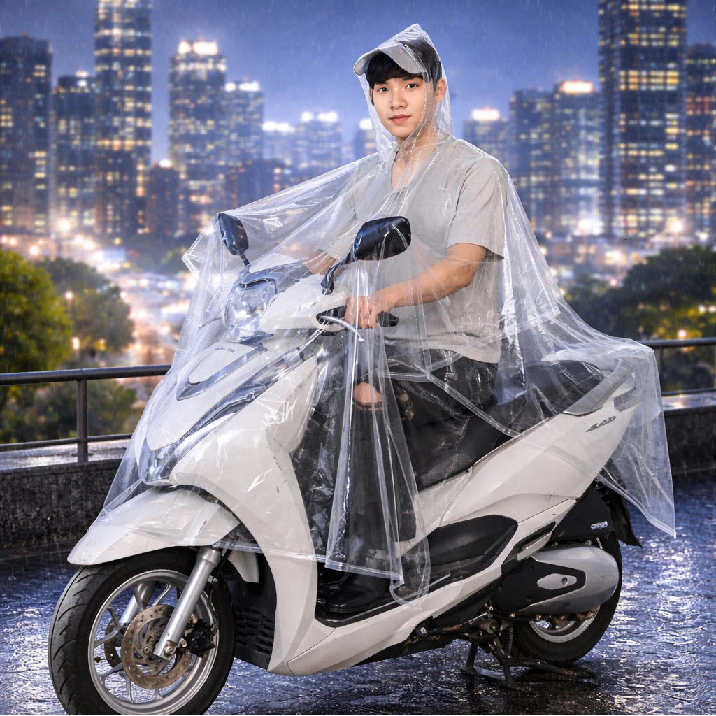 ÁO MƯA choàng TRONG SUỐT 1 mũ