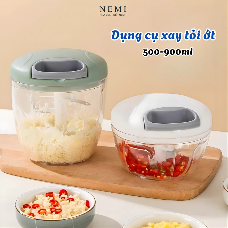 Máy Xay Tỏi Ớt Mini Cầm Tay 900ml NEMI, Lưỡi Xay Inox Bén, Hộp Xay Hành Tỏi, Xay Thịt Nhỏ Gọn, Dễ Vệ Sinh