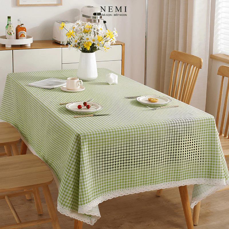 Khăn Trải Bàn Vintage NEMI Viền Ren Canvas – Decor Chụp Ảnh, Trải Bàn Trà, Phong Cách Hàn Quốc Xinh Xắn, Khăn Trải Bàn