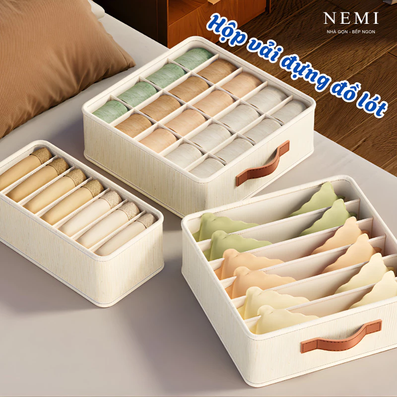Hộp Đựng Đồ Lót, Tất Vớ NEMI 20 Ngăn Vải Oxford – Khay Đựng Đồ Chia Ngăn Gọn Gàng, Chống Bụi