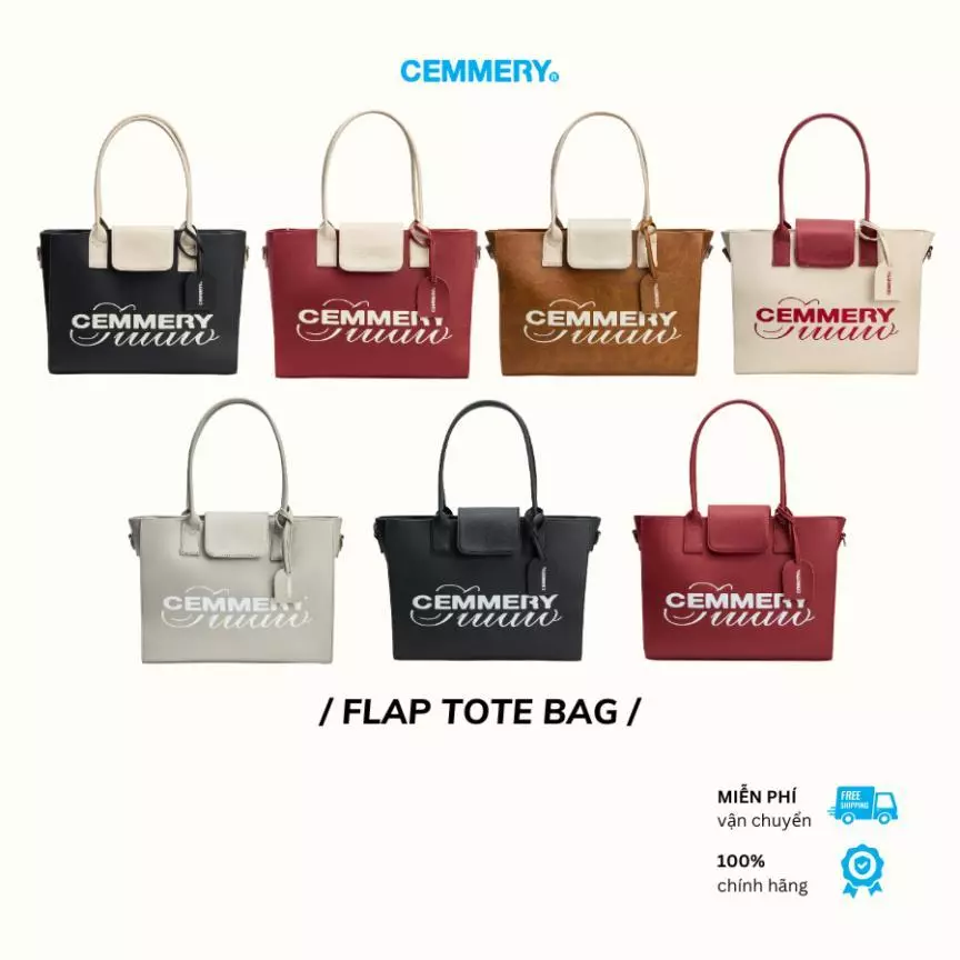 Túi Tote Cemery Local Brand Chính Hãng Flap Tote Bag Da PVC Cao Cấp Logo In 7 Màu
