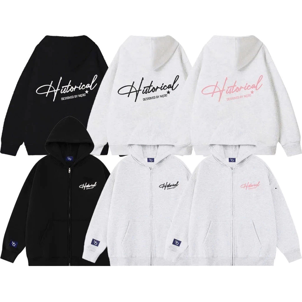 Áo Khoác Hoodie Zip COTTON Thêu Xù NQ30 HISTORICAL Form Boxy Form Rộng Nam Nữ Unisex 2026.....