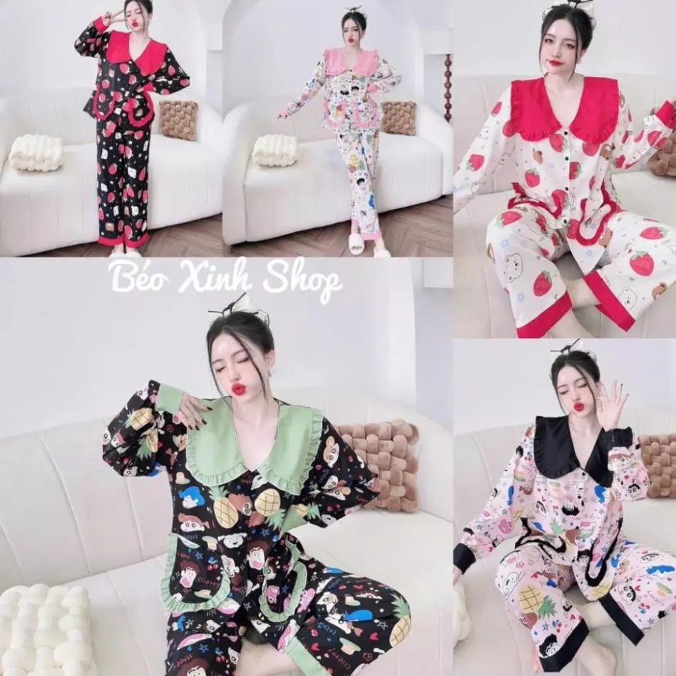 Đồ Bộ - Đồ Ngủ Tay Dài Pijama Bigsize 50-100kg Vải Lụa Nhật Cổ Bèo Tiểu Thư Nữ Áo Quần Ngủ Rẻ