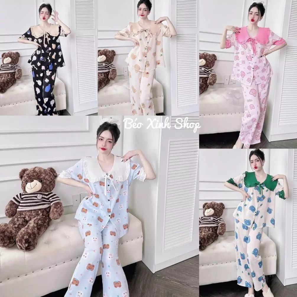 Đồ Bộ Pijama Bigsize Vải Lụa Măng Gồ Tay Ngắn Quần Dài 50-100kg Bộ Ngủ Nữ - A.5420 Rẻ