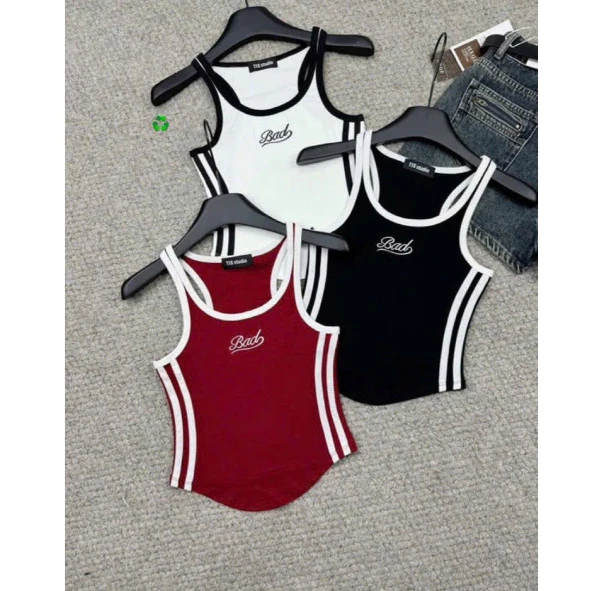 Áo 3 lỗ sọc bên in chữ bad trước cực xinh , chất thun bozip mềm mịn YBM