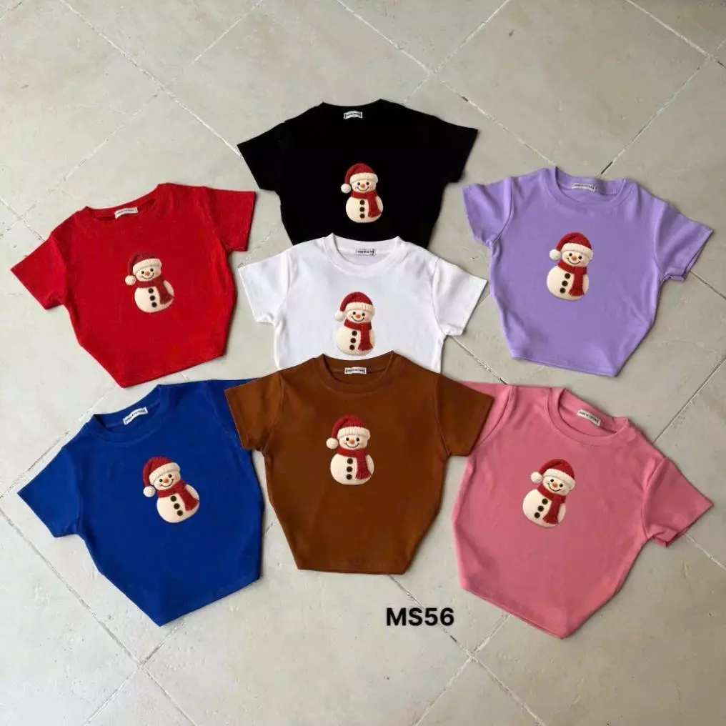 Áo kiểu croptop tay ngắn in hình người tuyết noel cực xinh , chất thun bozip mềm mịn YBM