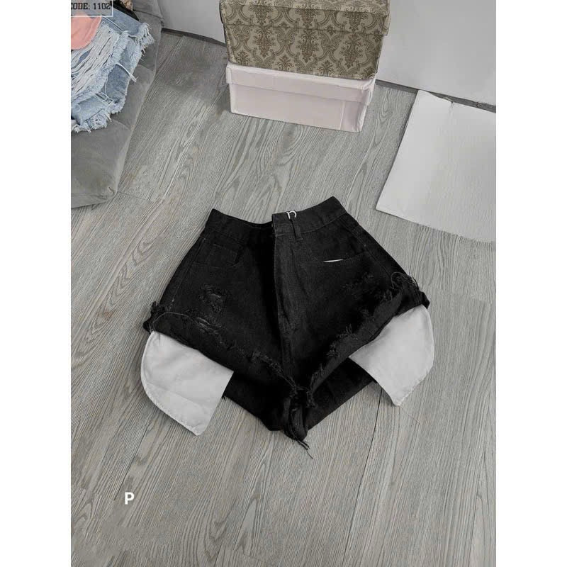 quần short jean nữ trơn đen trắng túi lộ trơn YBM