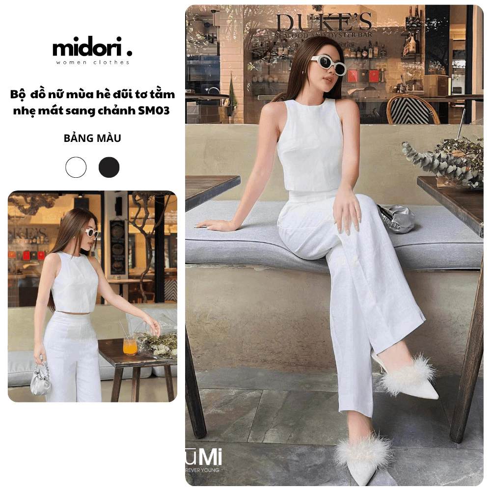 Bộ Đồ Nữ Mùa Hè Chất Đũi Tơ Tằm Nhẹ Mát Midori Shop Set Đồ Nữ Sang Chảnh Đi Biển Đi Tiệc SM03