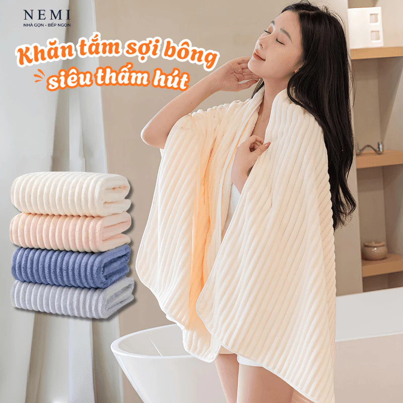 Khăn Tắm Nemi Mềm Mại, Thấm Hút Nhanh, Không Rụng Lông, Êm Ái Cho Da, An Toàn Cho Cả Gia Đình