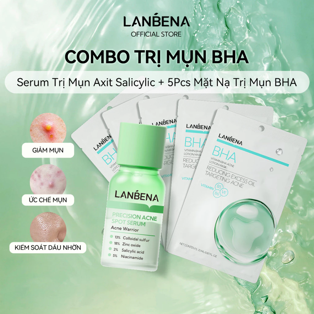 LANBENA Combo Serum Salicylic Acid+và Mặt nạ giảm  ((12ml+5 miếng)-Giảm  trứng cá,Skincare