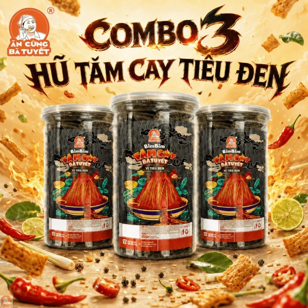 (Tặng 2 gói bim bim vị ngẫu nhiên) COMBO 3 HŨ TĂM CAY TIÊU ĐEN BÀ TUYẾT - SẢN PHẨM HOT MỚI RA MẮT M86