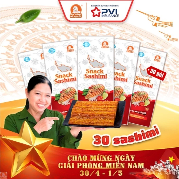 (Tặng 1 chân gà) Combo 30 gói snack sashimi - Ăn Cùng Bà Tuyết - Đồ ăn vặt Việt Nam M30