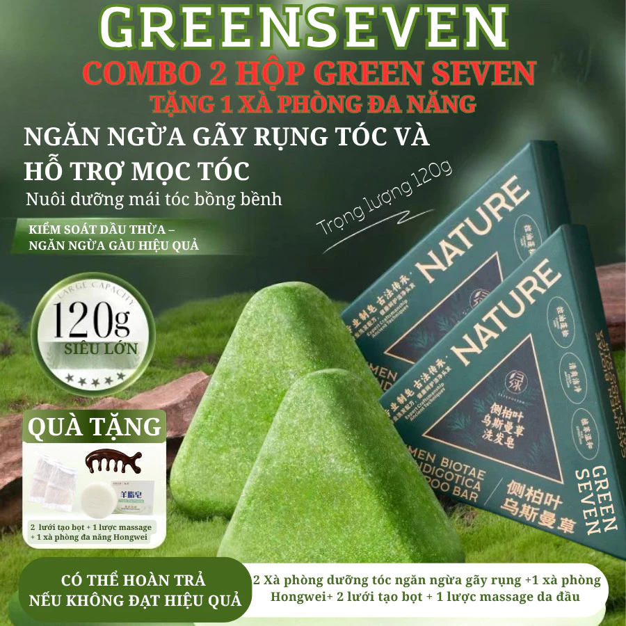Combo 2 Xà Phòng Gội Đầu Chính Hãng Green Seven Thảo Mộc Cỏ Usma Tân Cương Xà Bông Giảm Gàu Mọc Tóc Ngăn Rụng Tóc