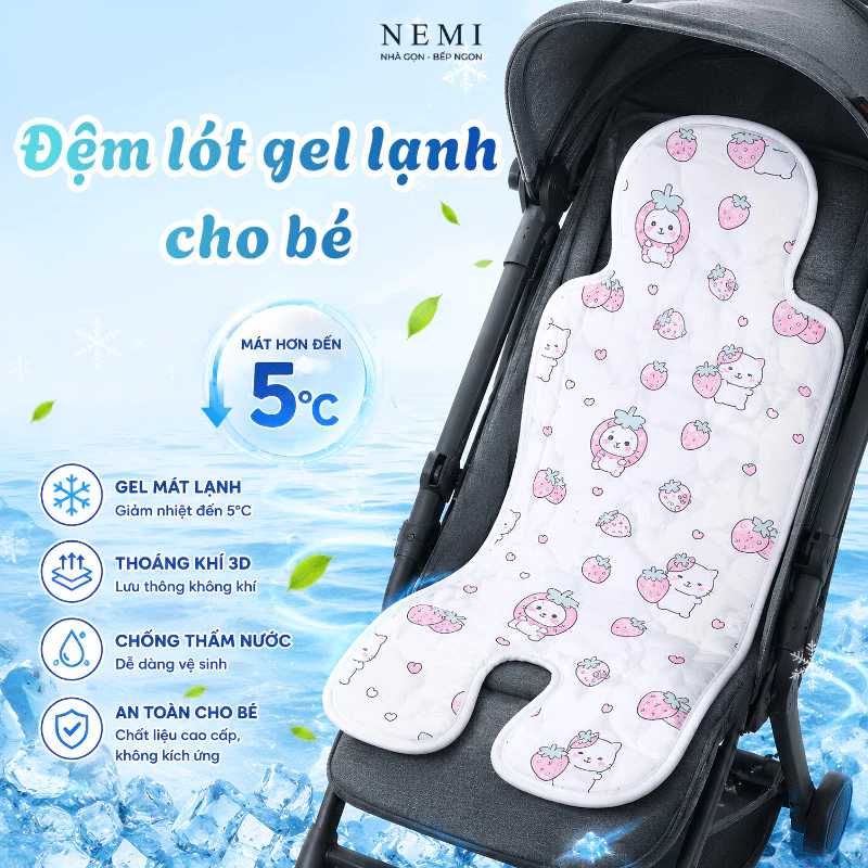 Đệm Lót Xe Đẩy Gel Lạnh Cho Bé NEMI, Tấm Lót Làm Mát Mùa Hè Cho Ghế Ăn Dặm, Mềm Mại Thoáng Mát