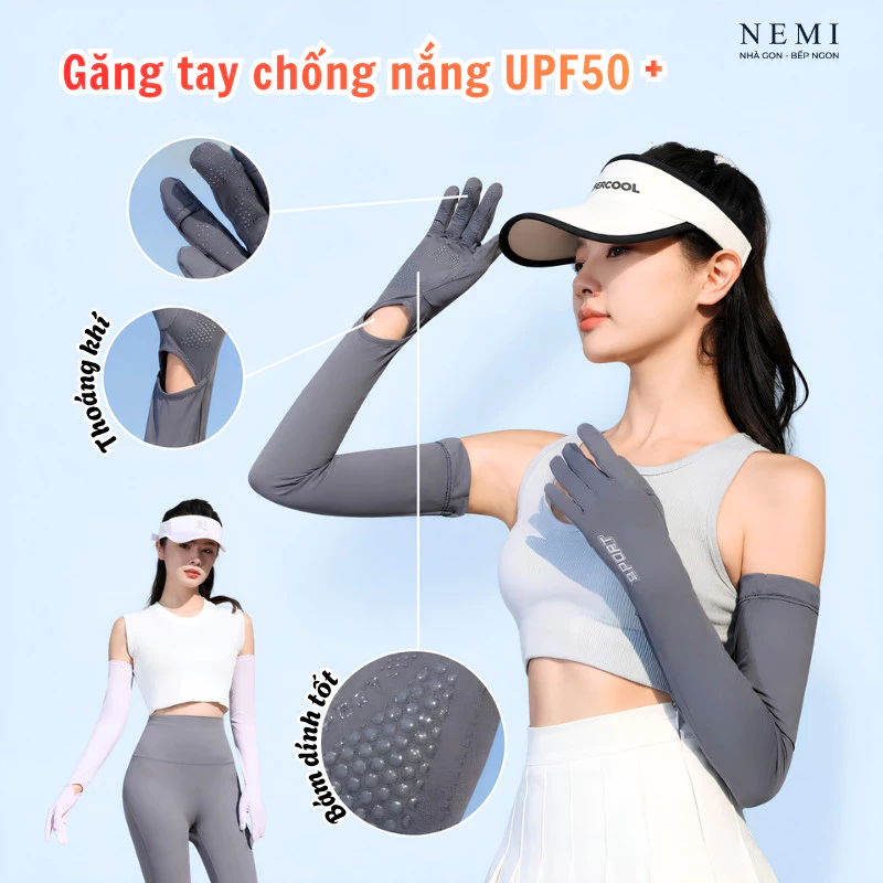 Găng Tay Chống Nắng Xỏ Ngón NEMI Chống Tia UV UPF 50+ Co Giãn 4 Chiều, Bao Tay Chống Nắng Nam Nữ Vải Thun Lạnh